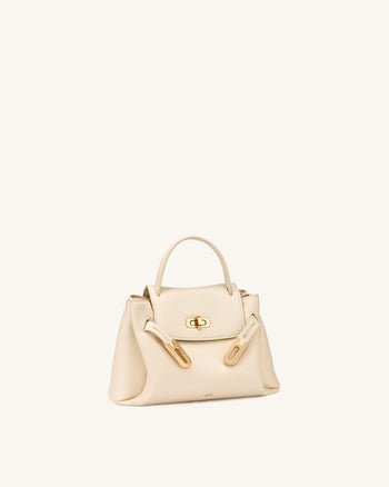 Rhea Small Pebbled Double Buckle Shoulder Bag - White