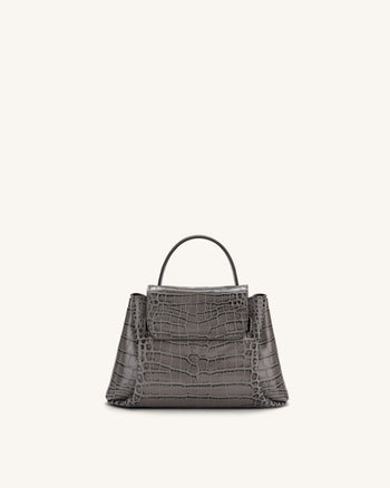 Rhea Small Double Buckle Shoulder Bag - Grey Croc