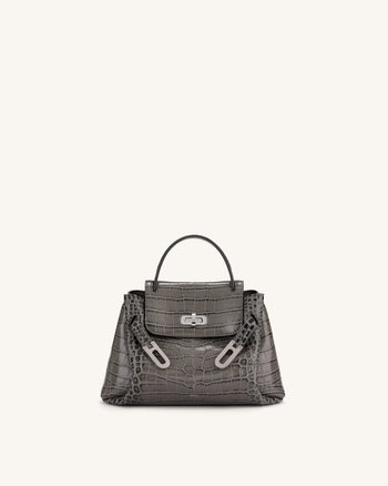 Rhea Small Double Buckle Shoulder Bag - Grey Croc
