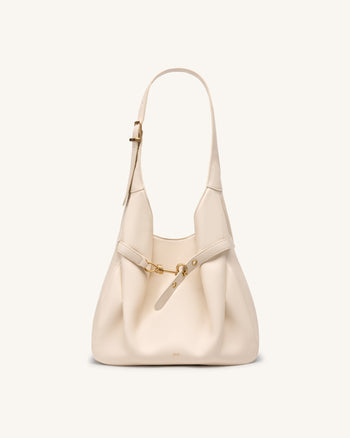 Alina Pebbled Hobo Bag - White