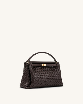 Carmen Woven Top Handle Bag - Dark Brown