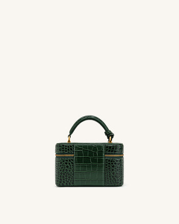 Cleo Box Shape Top Handle Bag - Forest Green Croc