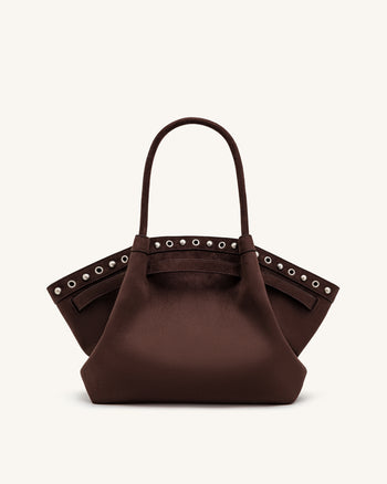 Hana Medium Faux Suede Tote Bag - Dark Chocolate Brown