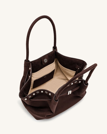 Hana Medium Faux Suede Tote Bag - Dark Chocolate Brown