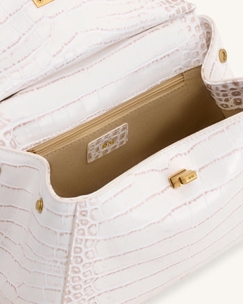 Lucia Classic Top Handle Bag - Off White Croc