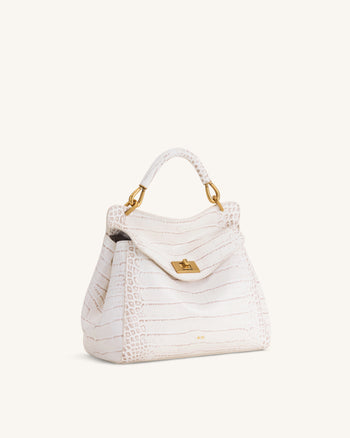 Lucia Classic Top Handle Bag - Off White Croc