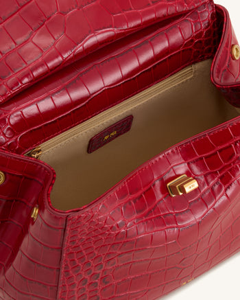 Lucia Classic Top Handle Bag - Burgundy Croc
