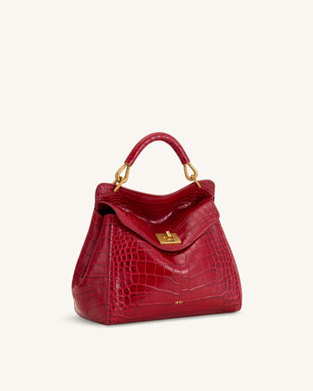 Lucia Classic Top Handle Bag - Burgundy Croc