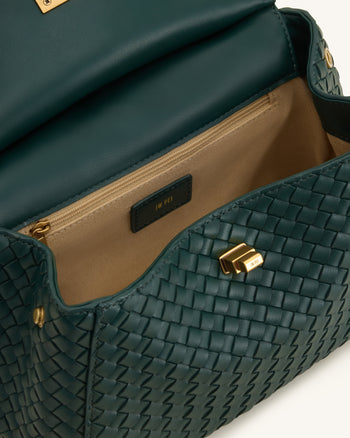 Lucia Classic Woven Top Handle Bag - Forest Green