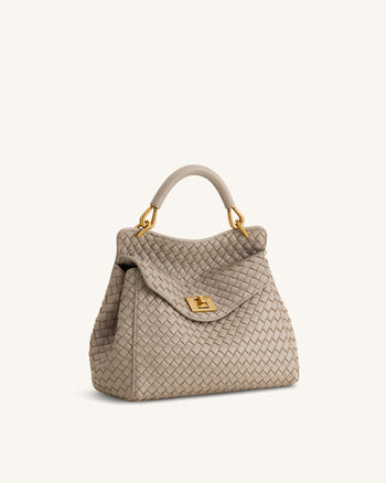 Lucia Classic Woven Top Handle Bag - Mud Gray