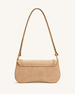 Joy Croc-Embossed Faux Suede Shoulder Bag - Beige