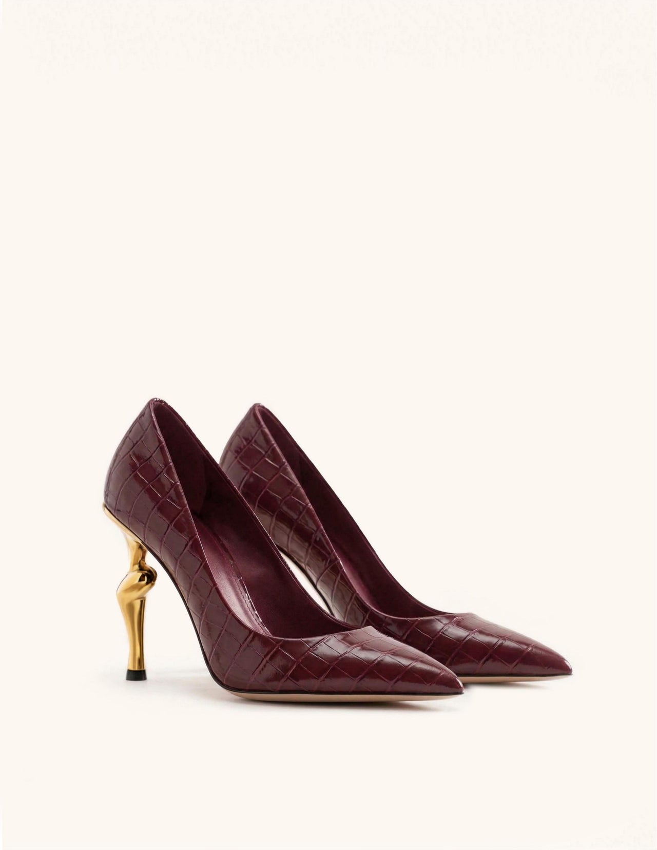 Hazel Croc-Embossed Heels - Burgundy