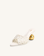 Ellie Woven Sphere Heel Mules - White