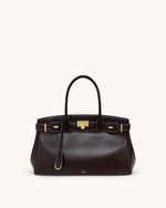 Ziva Metal Lock Decoration Tote Bag - Dark Brown
