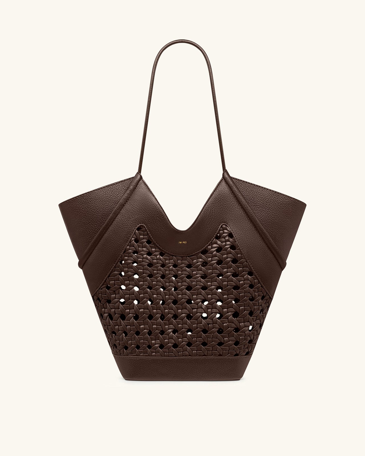 Maribel Woven Panel Tote Bag - Dark Brown