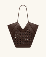 Maribel Woven Panel Tote Bag - Dark Brown