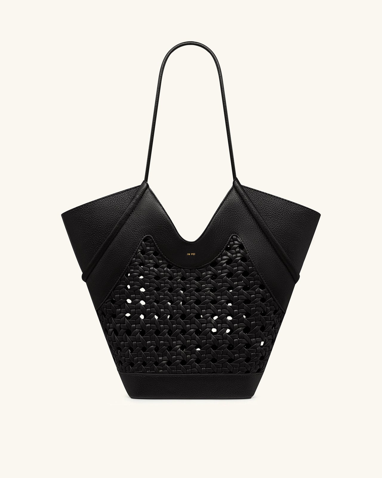 Maribel Woven Panel Tote Bag - Black