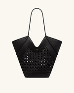 Maribel Woven Panel Tote Bag - Black