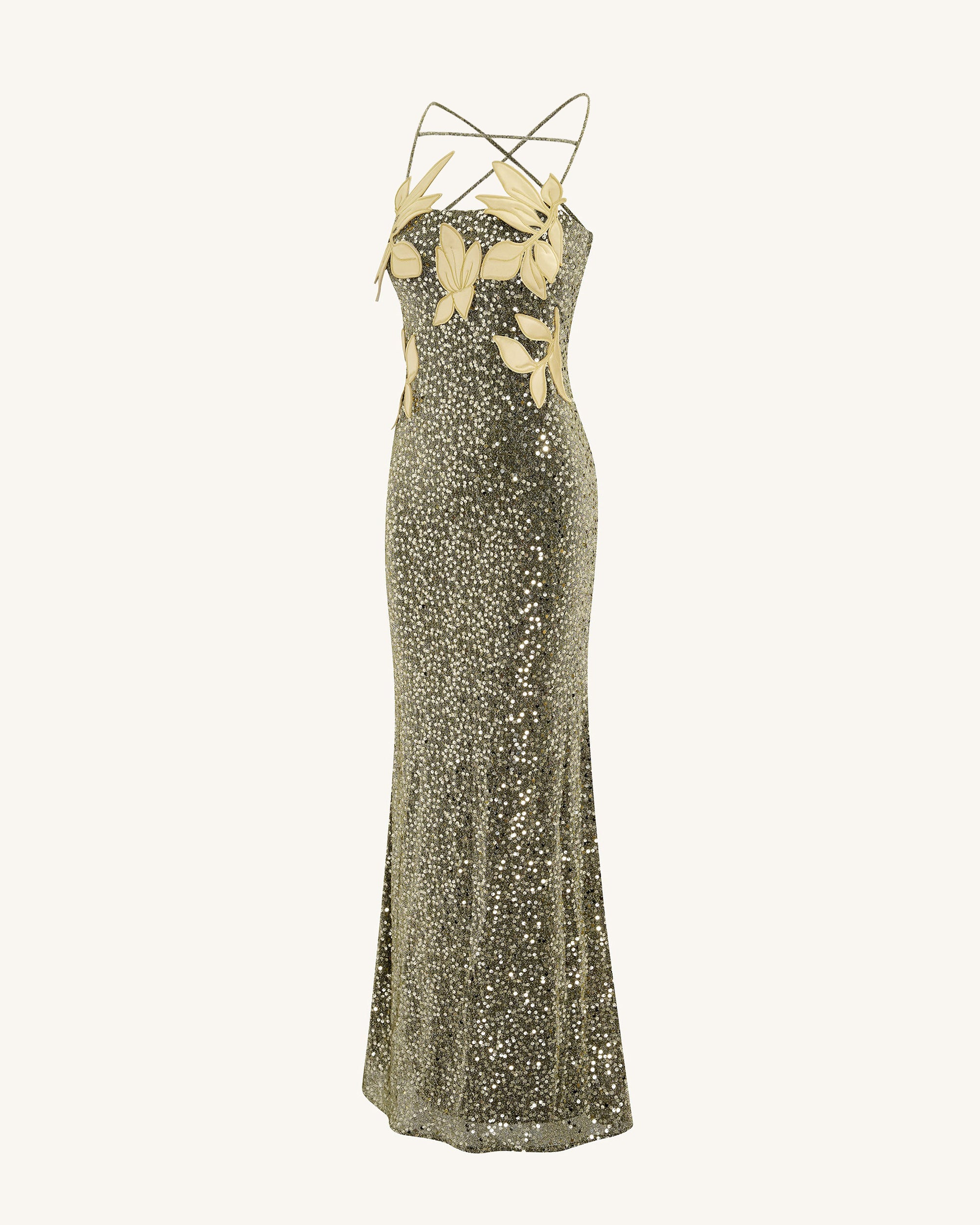 Araminta Sequined Gown with Floral Details - Gold - JW PEI LATAM Araminta Sequined Gown with Floral Details - Gold - JW PEI LATAM