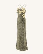 Araminta Sequined Gown with Floral Details - Gold