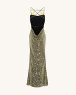 Araminta Sequined Gown with Floral Details - Gold