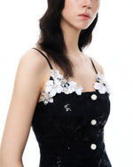 Seilena 3D Floral Sequin Mini Suits - Black