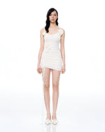 Luciana 3D Floral Pleats Mini Dress - White