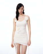Luciana 3D Floral Pleats Mini Dress - White