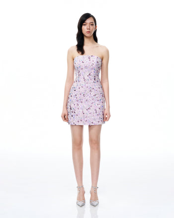 Esme Floral Sequin Embroidered Mini Dress - Purple