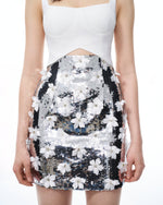 Arabella 3D Floral Sequin Embroidered Mini Dress - White