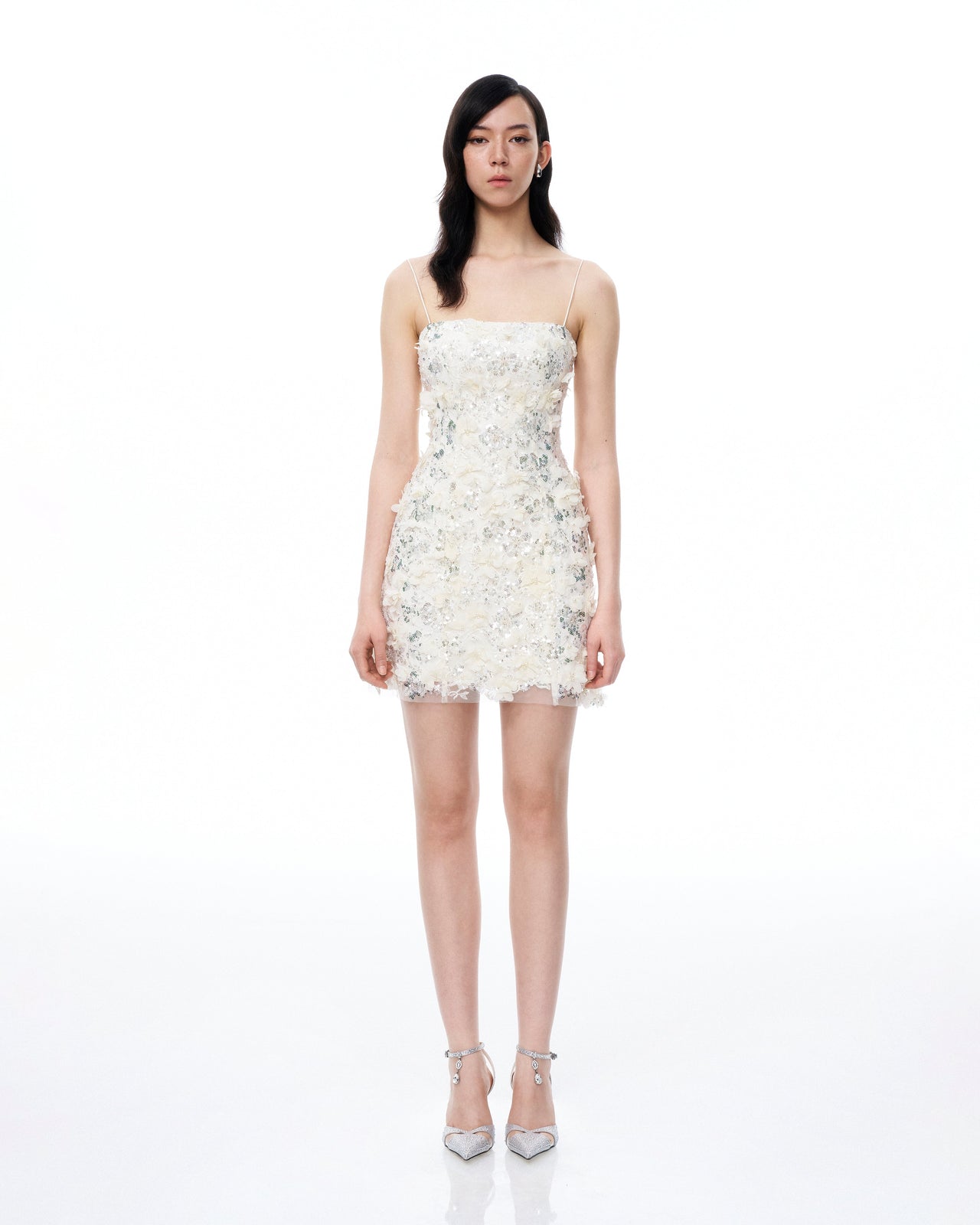 Lysandra 3D Floral Sequin Mini Dress - White