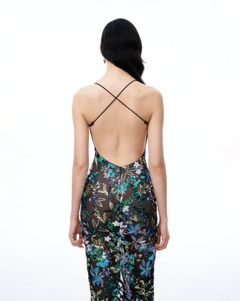 Isadora Floral Sequin Dress - Black Multi