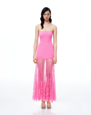Evadne Floral Lace Dress - Pink