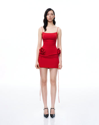 Bellamy 3D Floral Mini Dress - Red