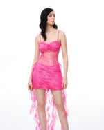Selene 3D Floral Lace Mini Dress - Pink