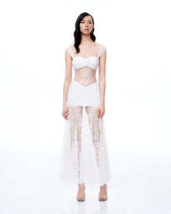 Fiorentina 3D Floral Lace Dress - White