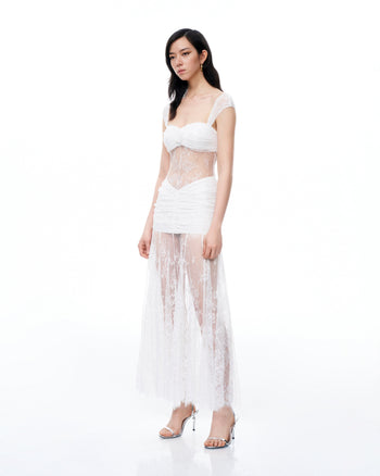 Fiorentina 3D Floral Lace Dress - White