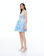 Thaddeus 3D Floral Embroidered Mini Dress - Blue