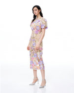 Alaric Round Neck 3D Floral Embroidered Maxi Dress - Pastel Multi