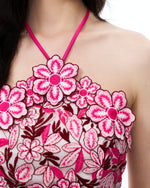 Fiora Halter Neck Floral Embroidered Maxi Dress - Rose Red