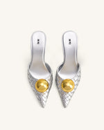 Sofia Woven Sphere Heel Mules - Silver & Gold