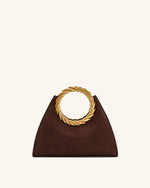 Amiya Leaf Handle Faux Suede Sculpture Bag - Mocha Brown