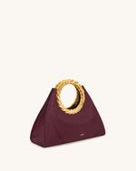 Amiya Leaf Handle Faux Suede Sculpture Bag - Merlot Red