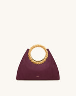 Amiya Leaf Handle Faux Suede Sculpture Bag - Merlot Red