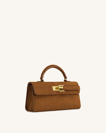 Keyla Faux Suede Top Handle Bag -  Brown