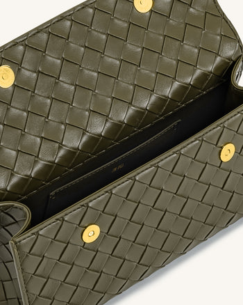 Keyla Weave Texture Top Handle Bag - Olive Green