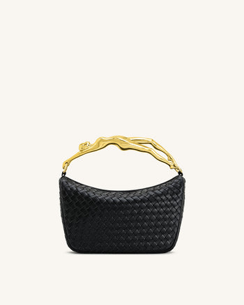 Jenny Woven Human-shaped Handle Handbag - Black