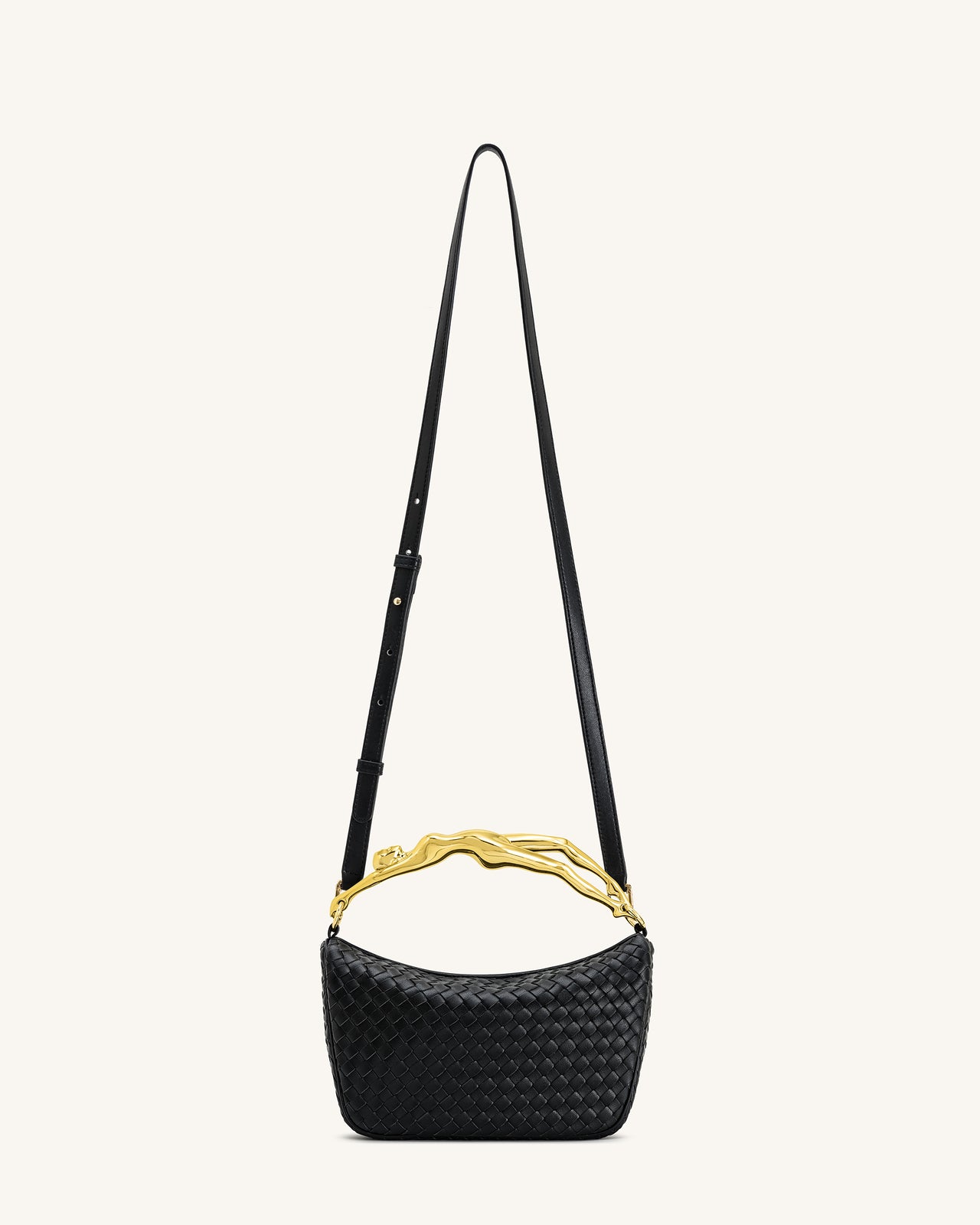Jenny Woven Human-shaped Handle Handbag - Black