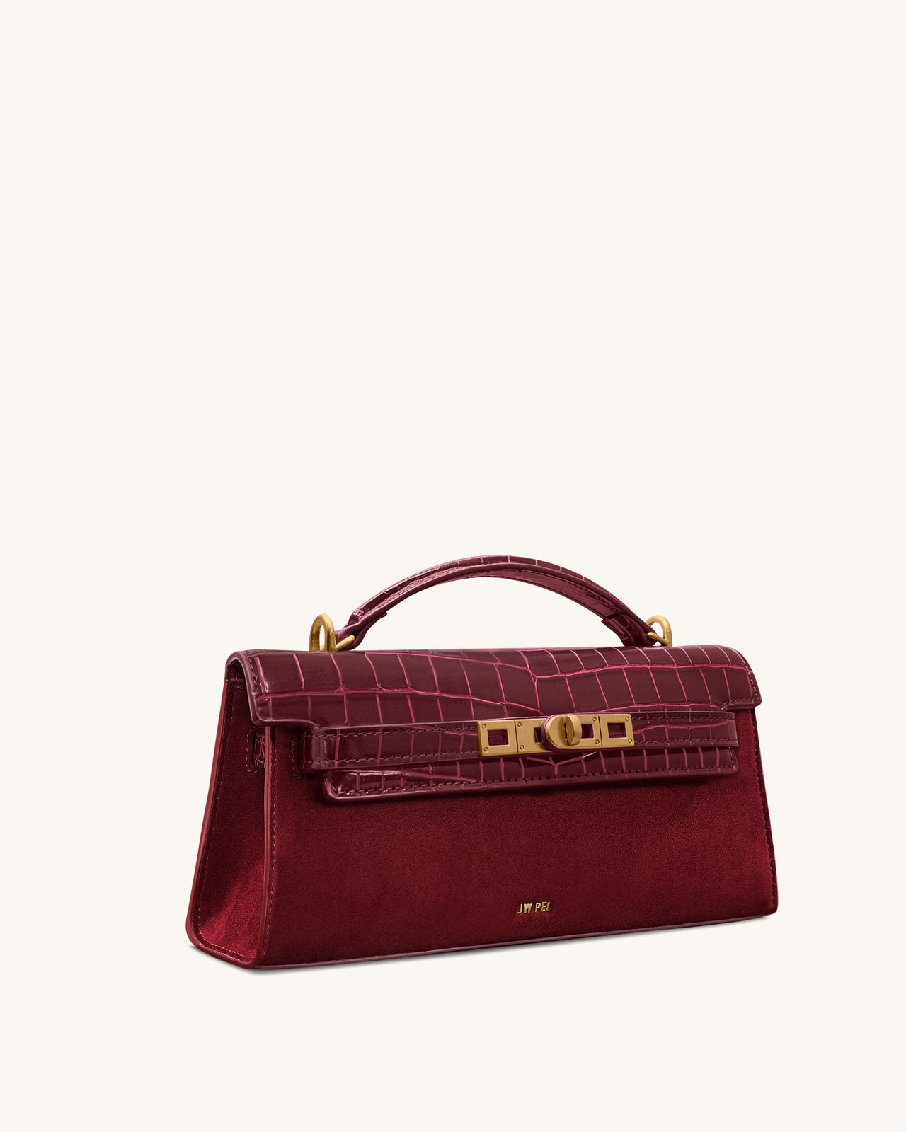 Noor Faux Suede Top Handle Bag - Red