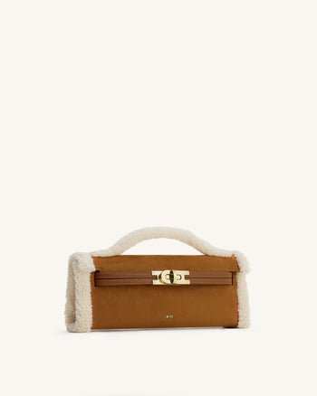 Bria Faux Suede Structured Top Handle Bag - Yellow Brown